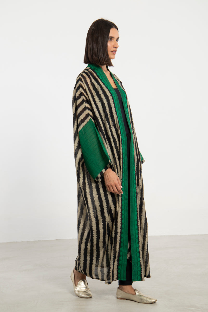 Khalida Striped Cotton-Silk Blend Abaya – Long