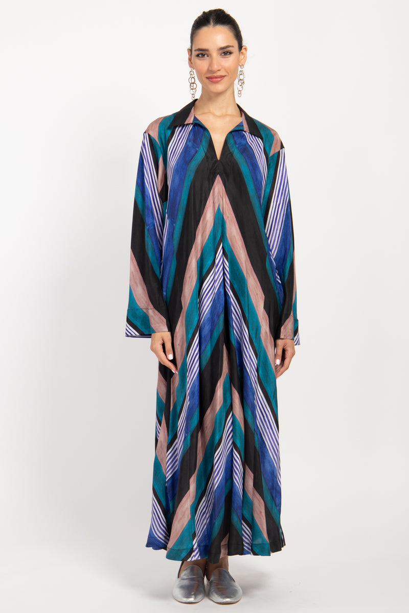 Sama Silk Habotai Multi Striped Dress