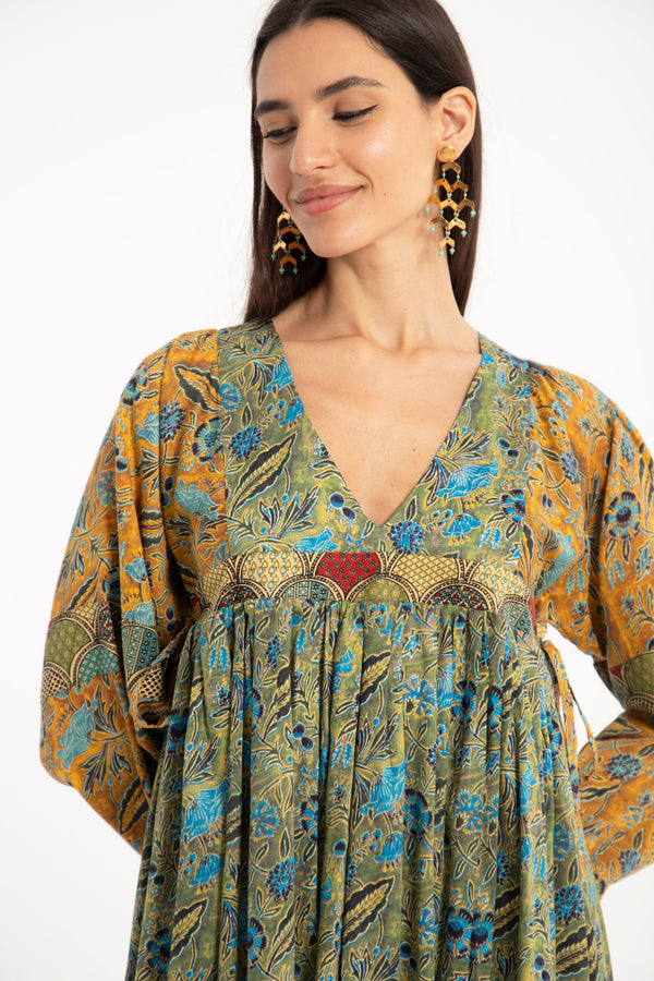 Kinda Cotton Green & Yellow Dress