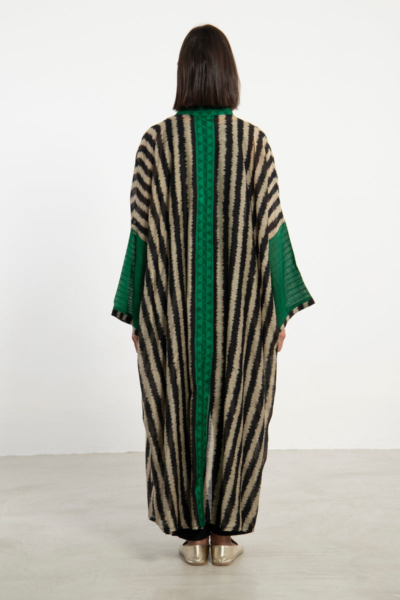 Khalida Striped Cotton-Silk Blend Abaya – Long