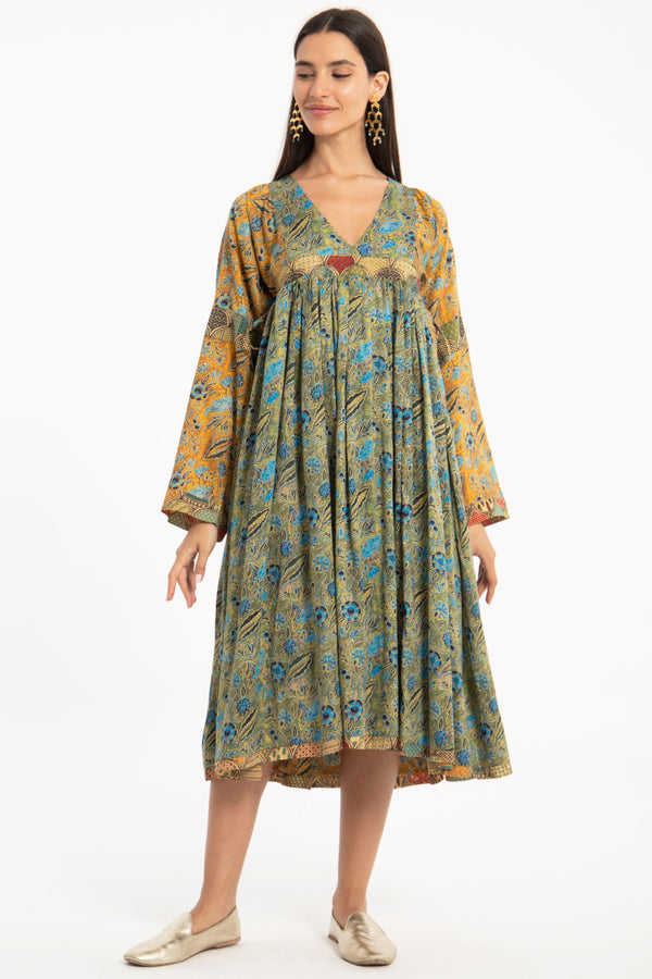 Kinda Cotton Green & Yellow Dress