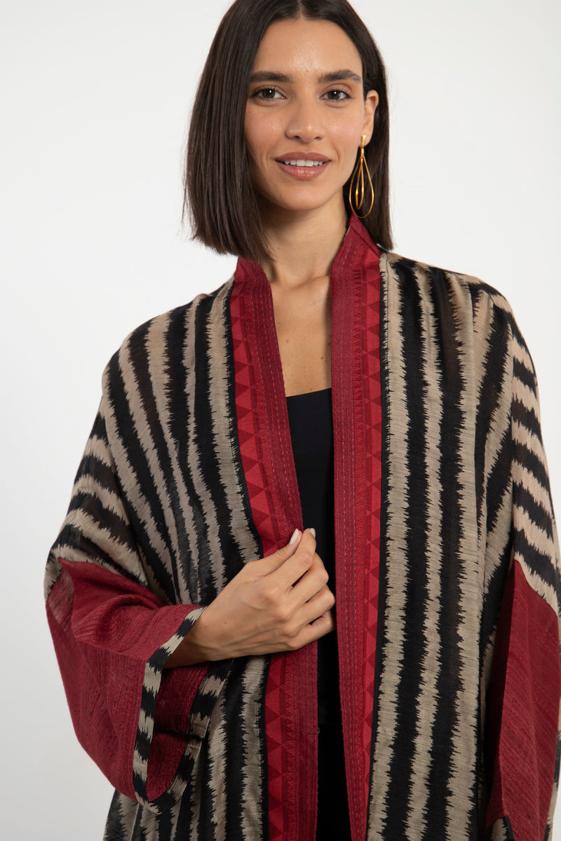 Khalida Striped Cotton-Silk Blend Abaya – Short