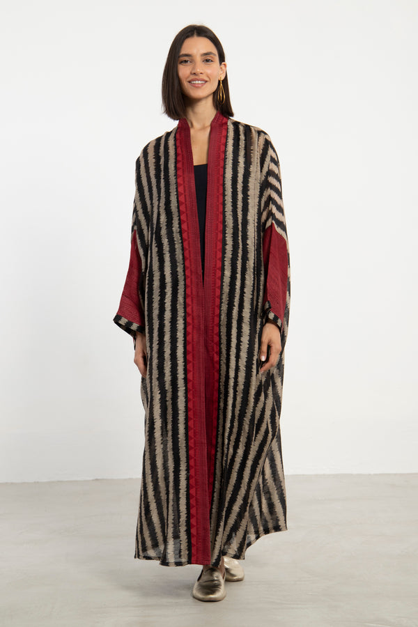 Khalida Striped Cotton-Silk Blend Abaya – Long
