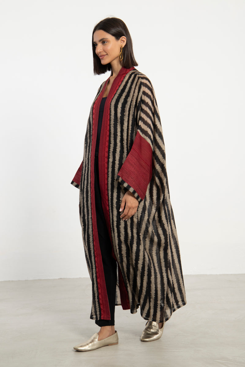 Khalida Striped Cotton-Silk Blend Abaya – Long