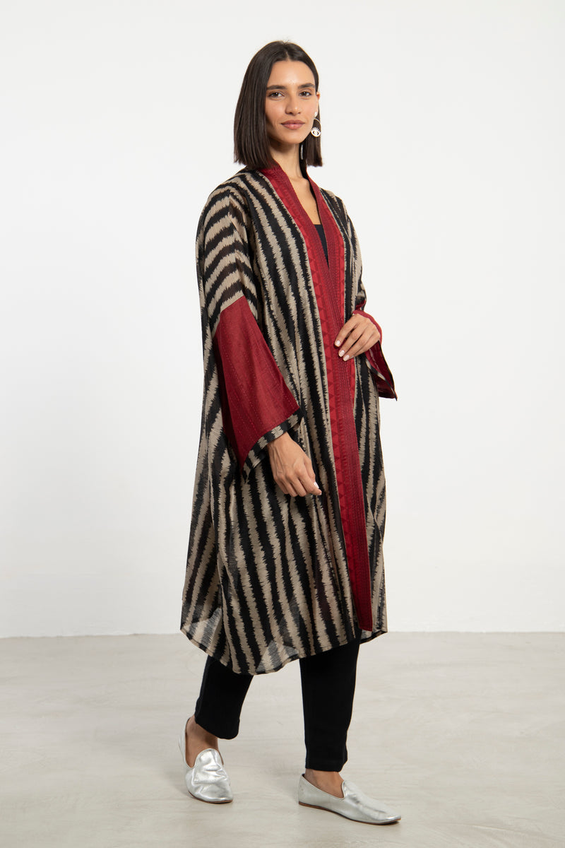 Khalida Striped Cotton-Silk Blend Abaya – Short