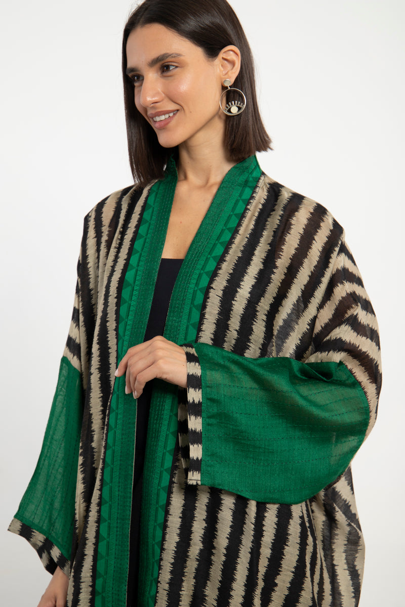 Khalida Striped Cotton-Silk Blend Abaya – Short