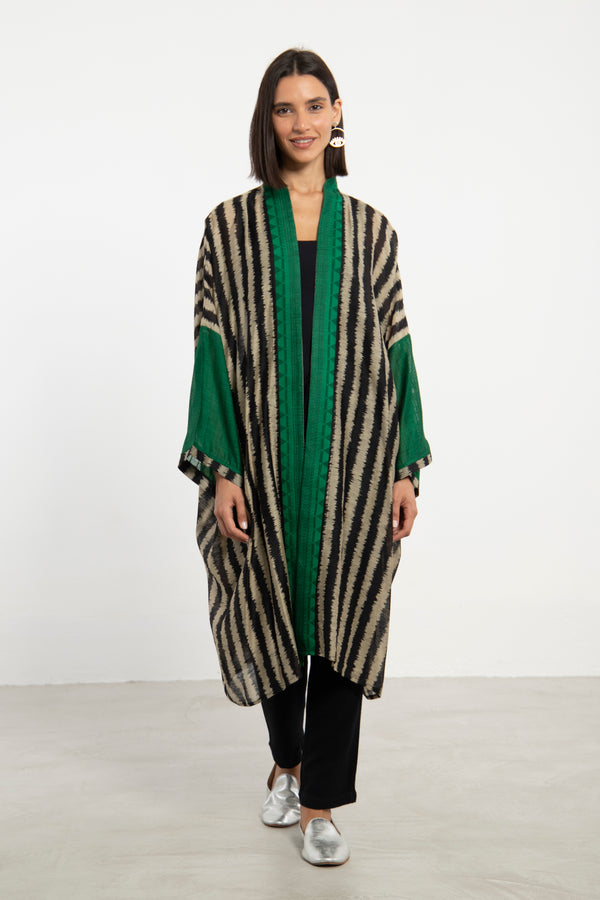 Khalida Striped Cotton-Silk Blend Abaya – Short