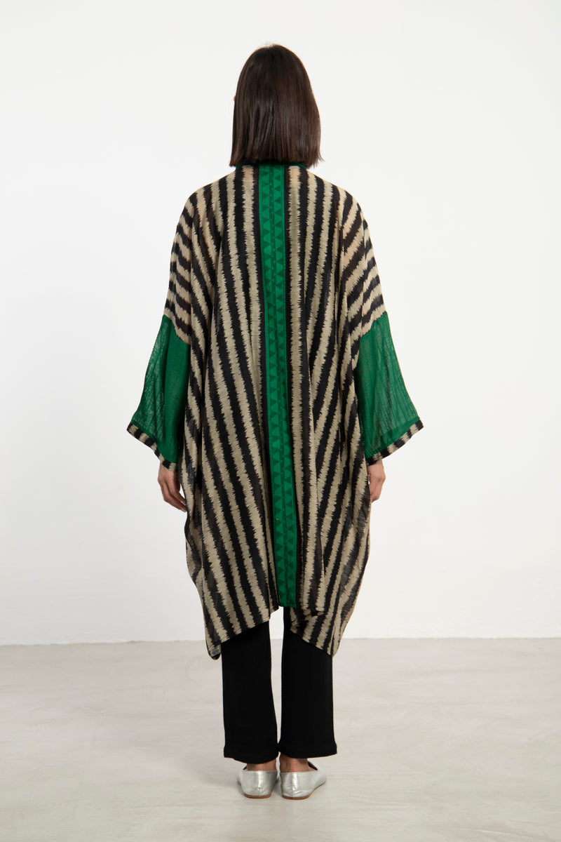 Khalida Striped Cotton-Silk Blend Abaya – Short
