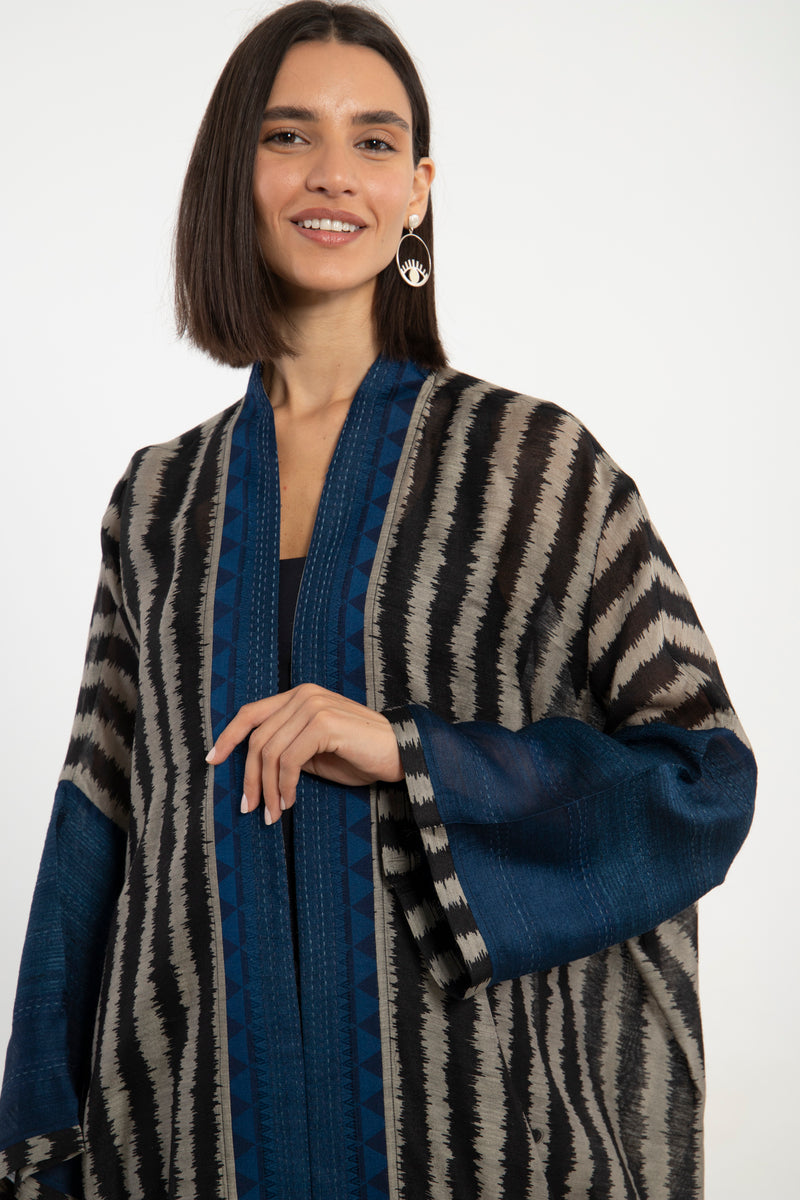 Khalida Striped Cotton-Silk Blend Abaya – Short