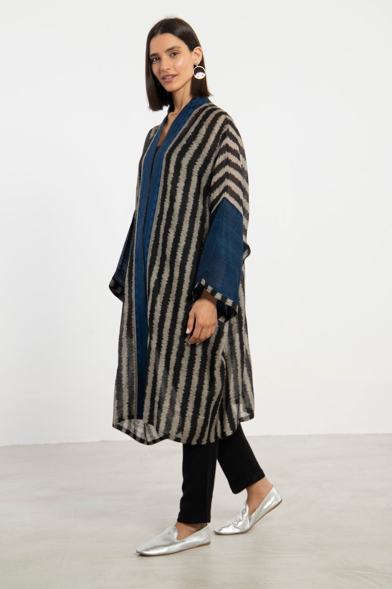 Khalida Striped Cotton-Silk Blend Abaya – Short