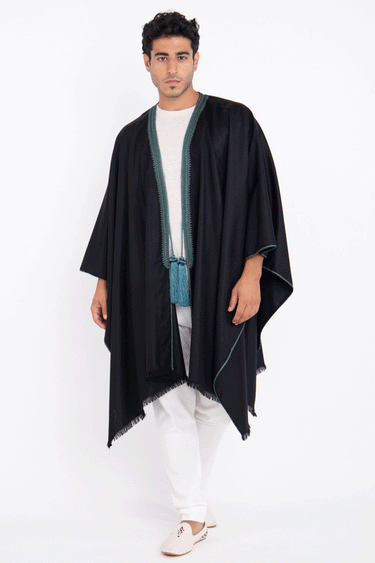 Cashmere Black & Teal Poncho