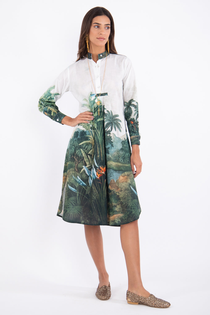 Eva Cotton Green Printed Dress