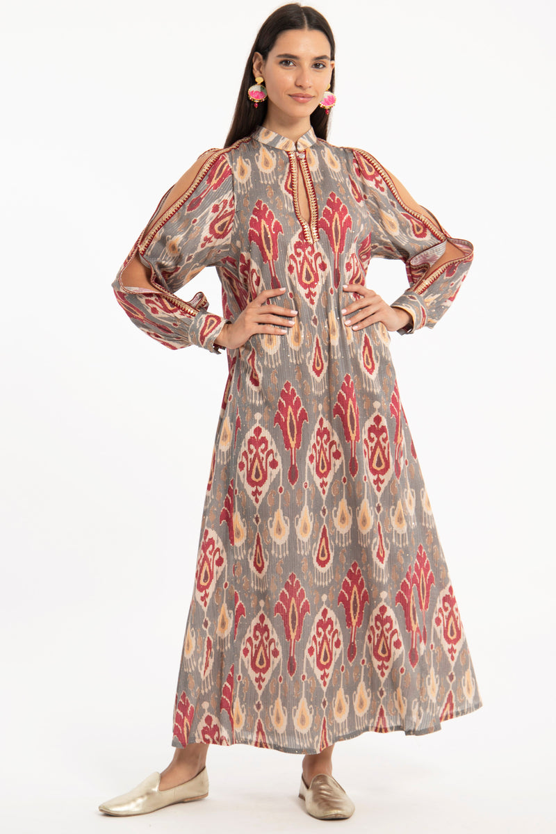 Hilal Cotton Sequins Ikat Dress