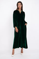 Shirine Silk Velvet Emerald Dress