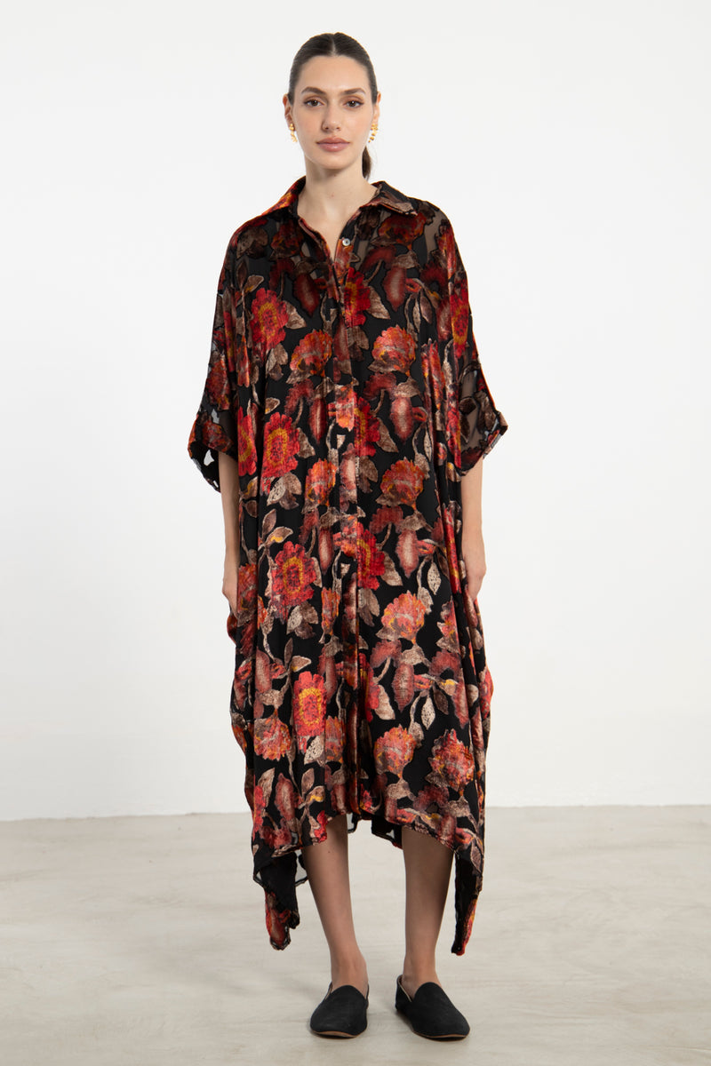 Edith Velvet Black Floral Jellaba