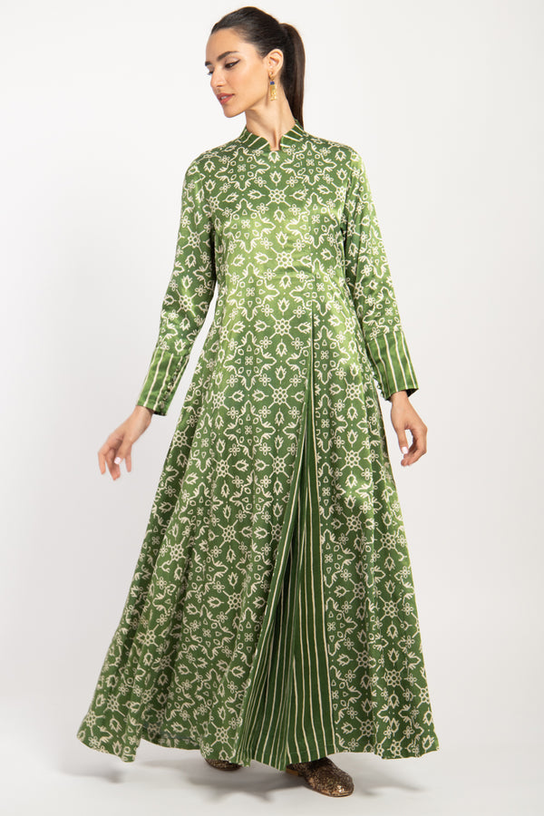 Dana Silk Green Printed Dress