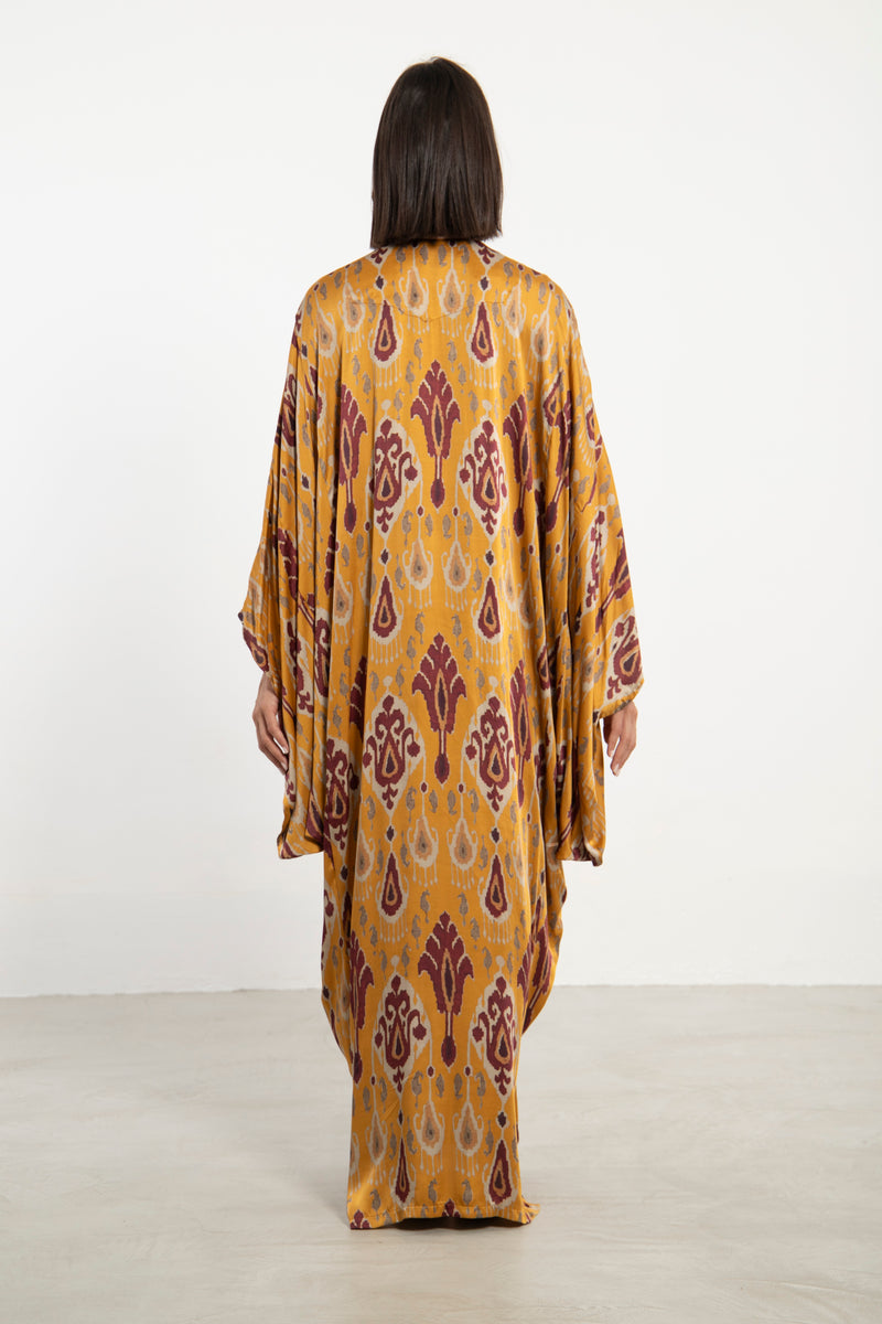 Kawthar Silk Mustard Embroidered Kaftan