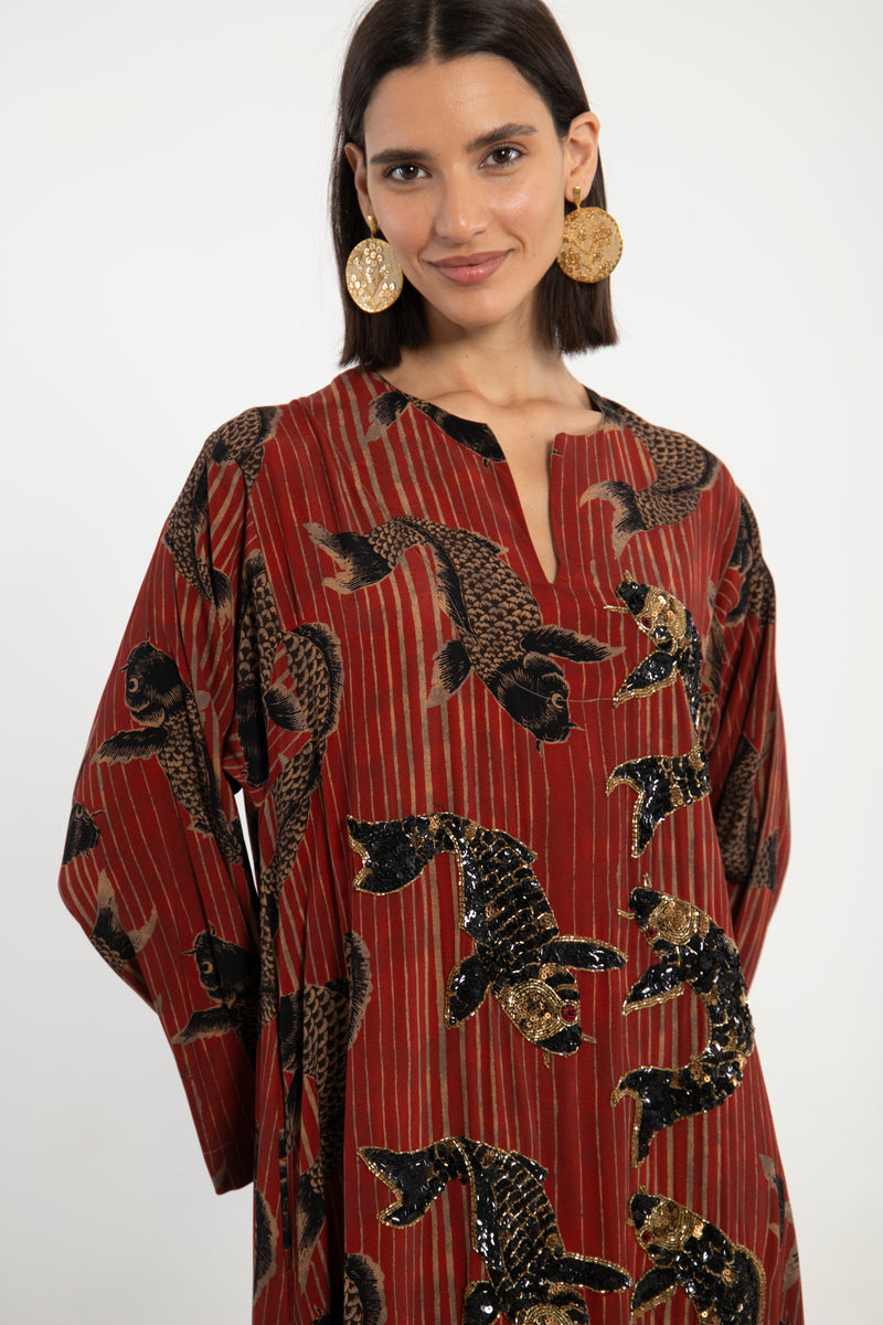 Fajer Crepe Silk Rust Dress
