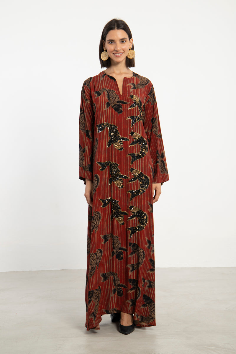 Fajer Crepe Silk Rust Dress