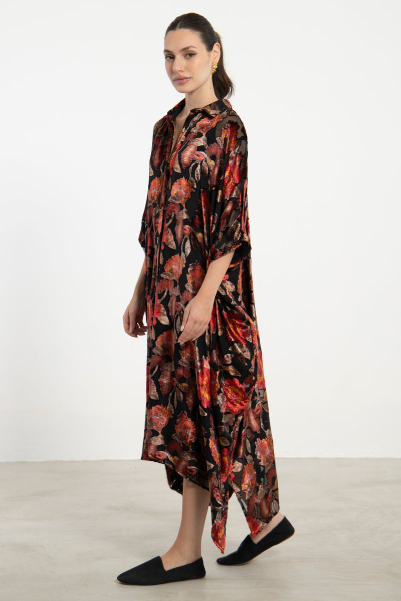 Edith Velvet Black Floral Jellaba