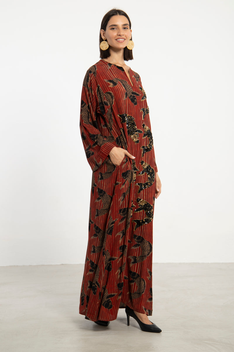 Fajer Crepe Silk Rust Dress