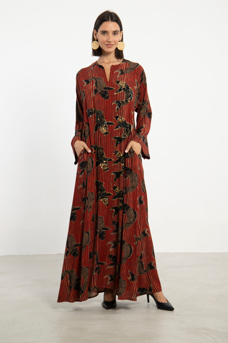 Fajer Crepe Silk Rust Dress