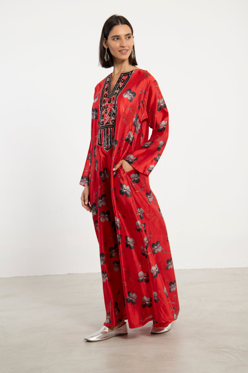 Nadia Silk Red Hand Embroidered Dress