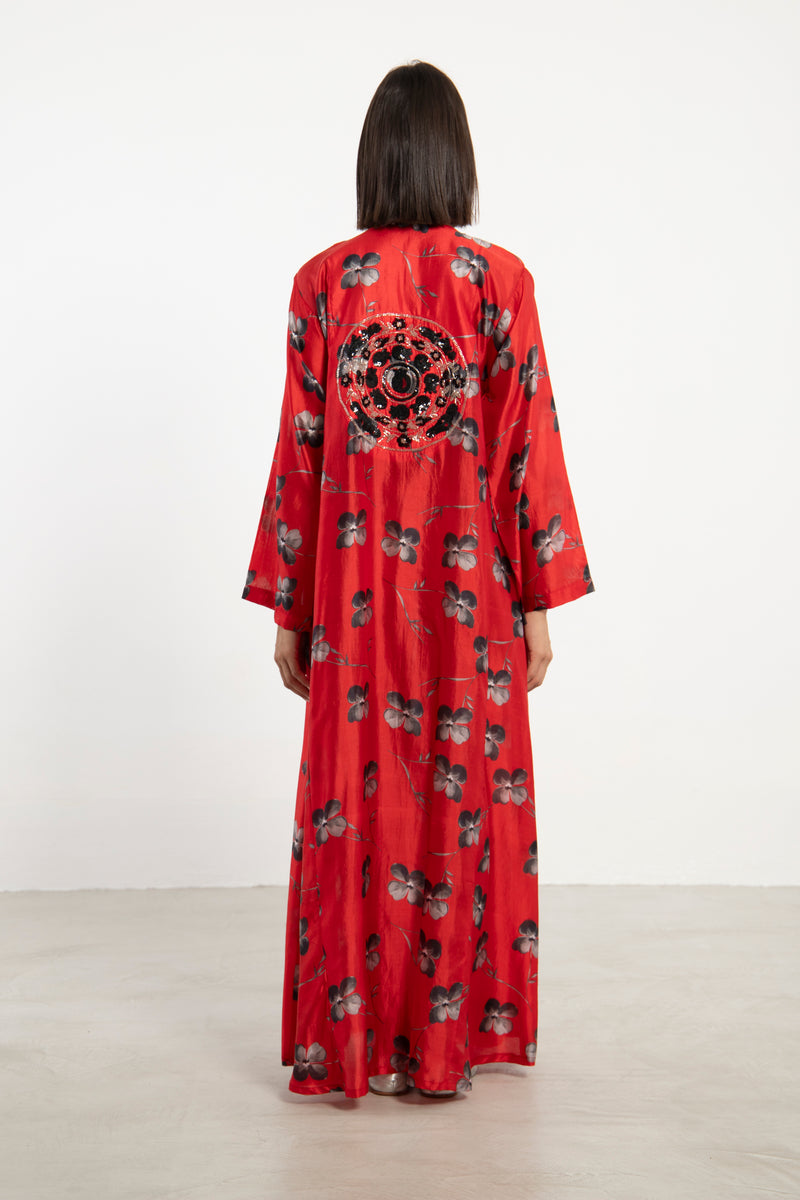 Nadia Silk Red Hand Embroidered Dress