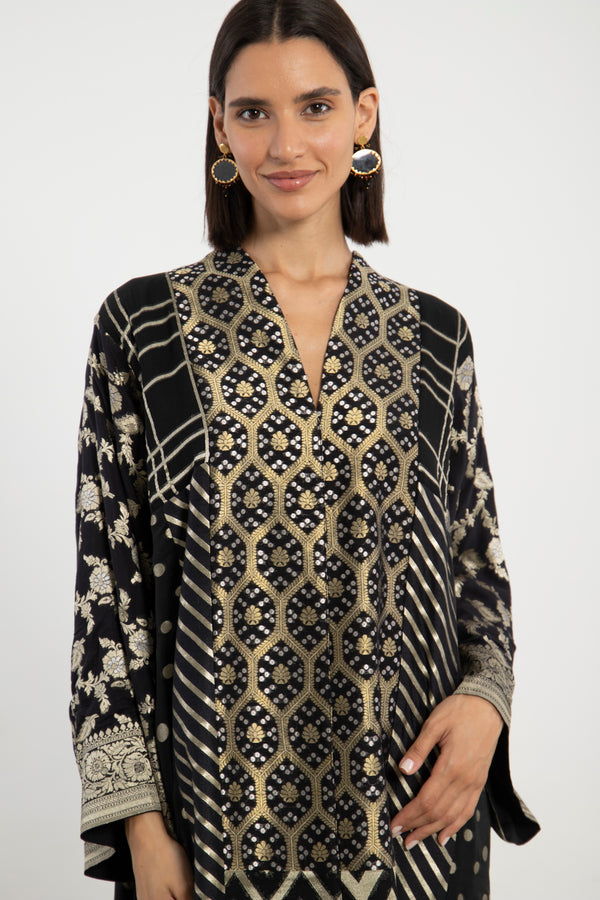 Chouf Silk Brocade Gold & Black Dress