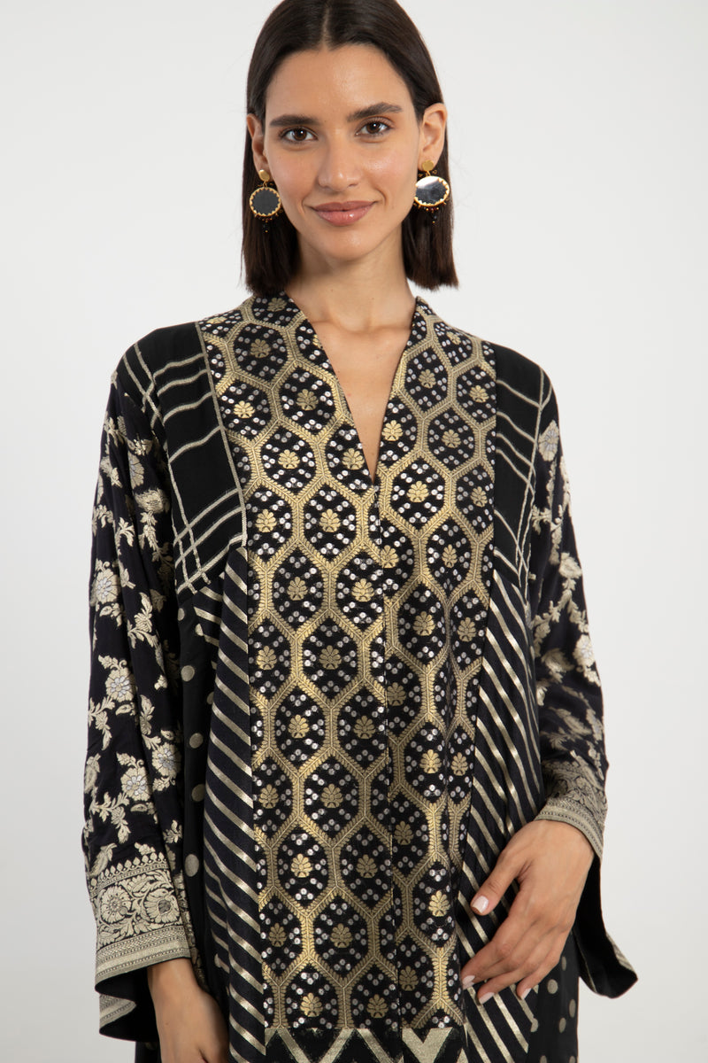 Chouf Silk Brocade Gold & Black Dress