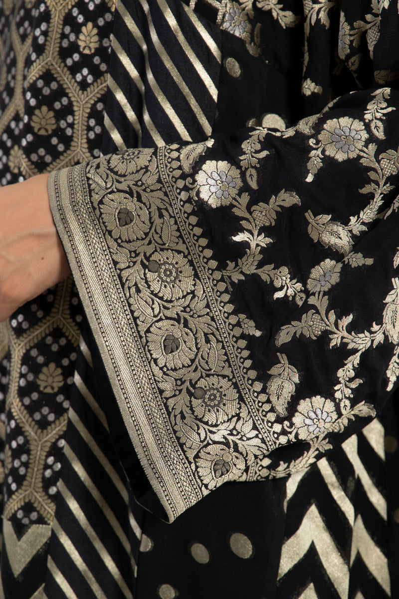 Chouf Silk Brocade Gold & Black Dress