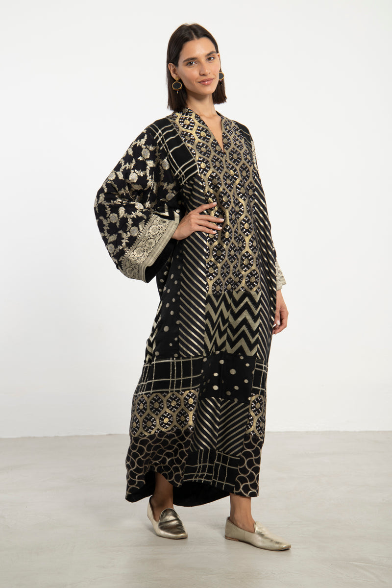 Chouf Silk Brocade Gold & Black Dress