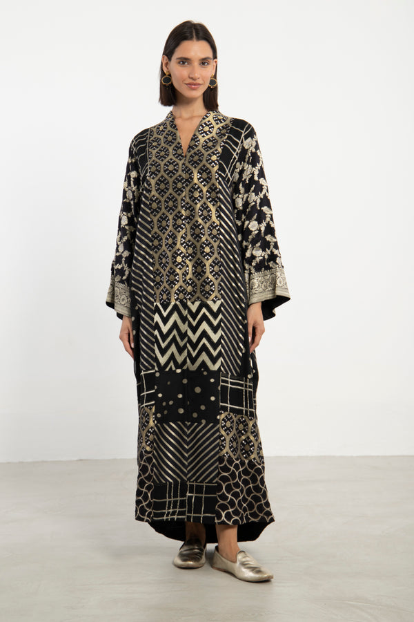 Chouf Silk Brocade Gold & Black Dress