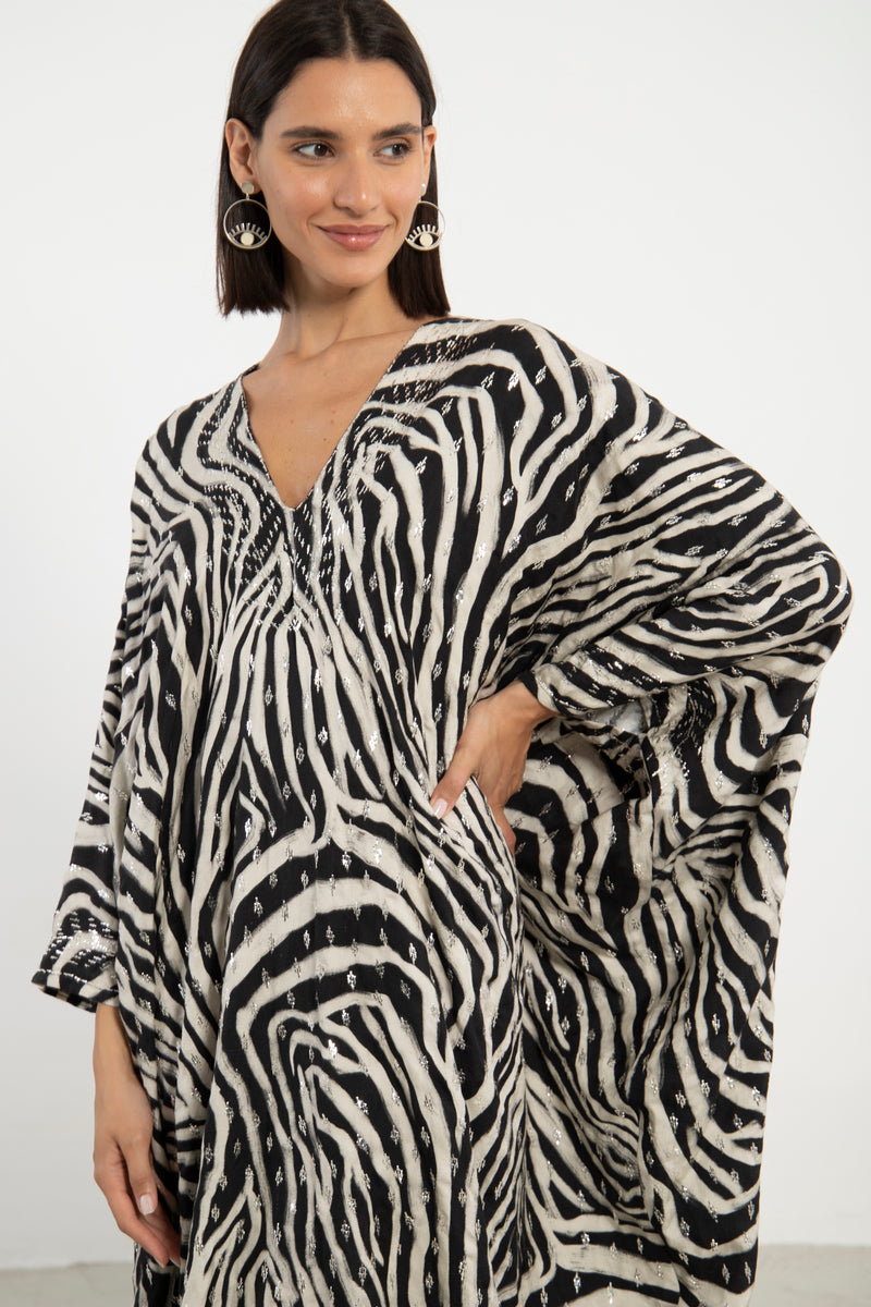 Carthage Black & White Embroidered Kaftan
