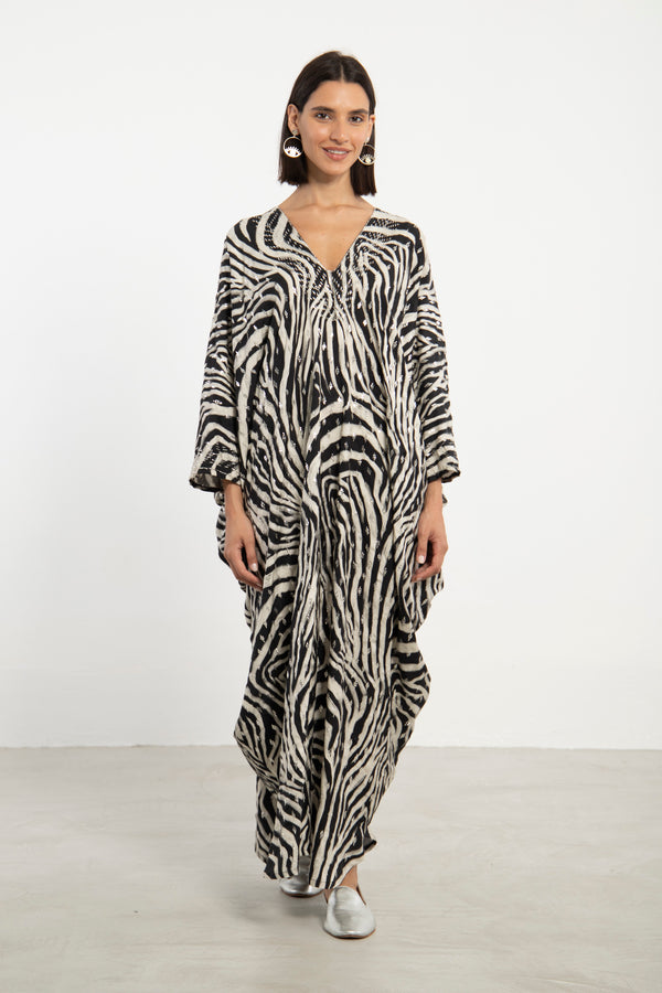 Carthage Black & White Embroidered Kaftan