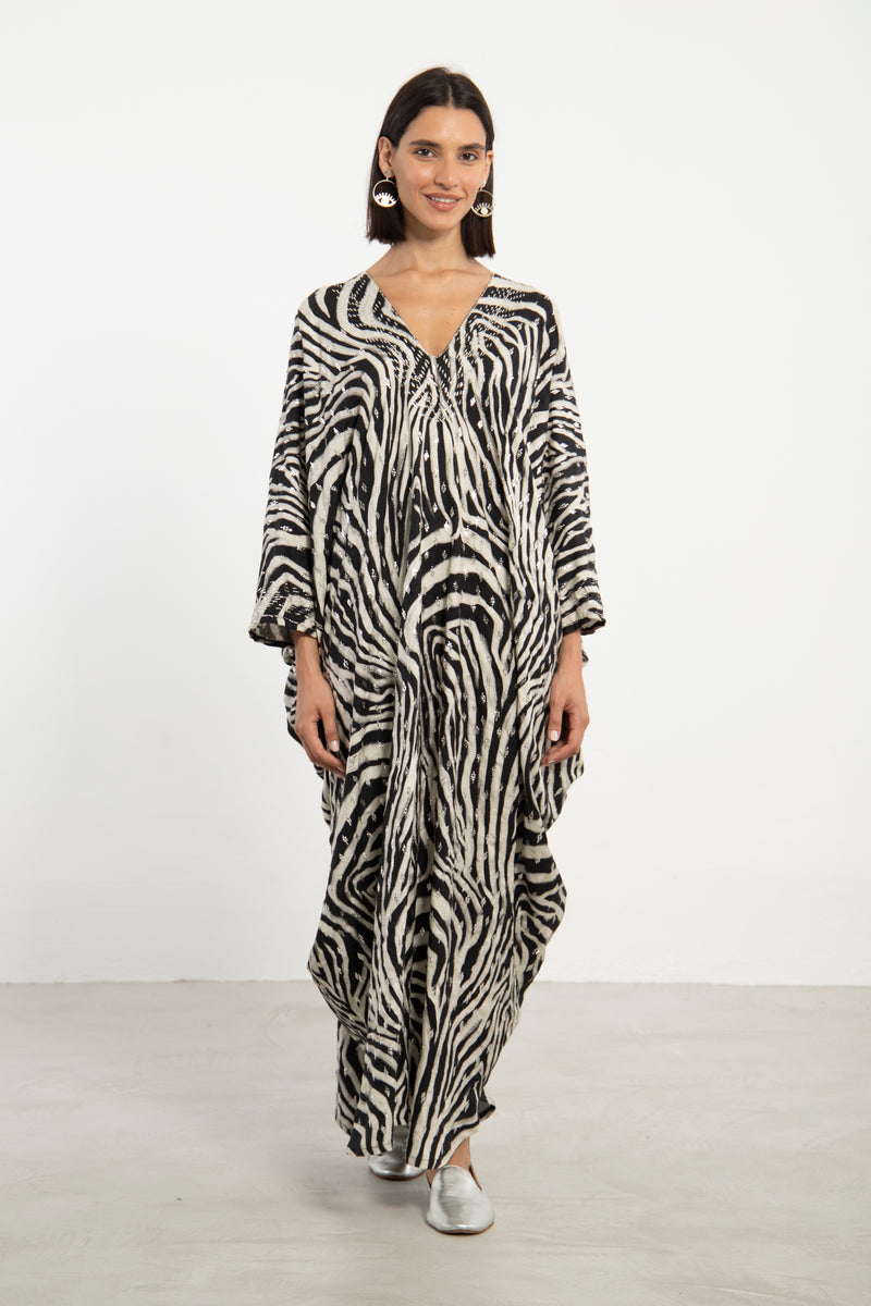 Carthage Black & White Embroidered Kaftan