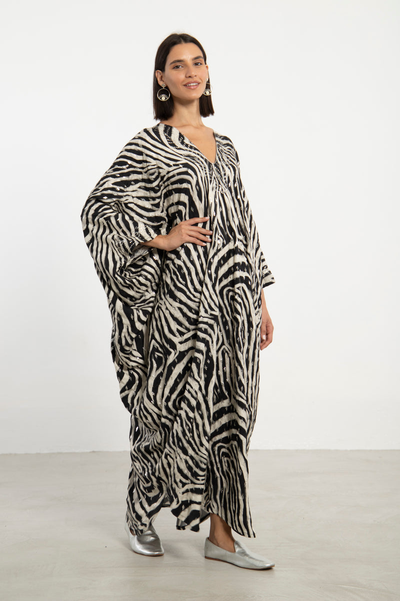 Carthage Black & White Embroidered Kaftan