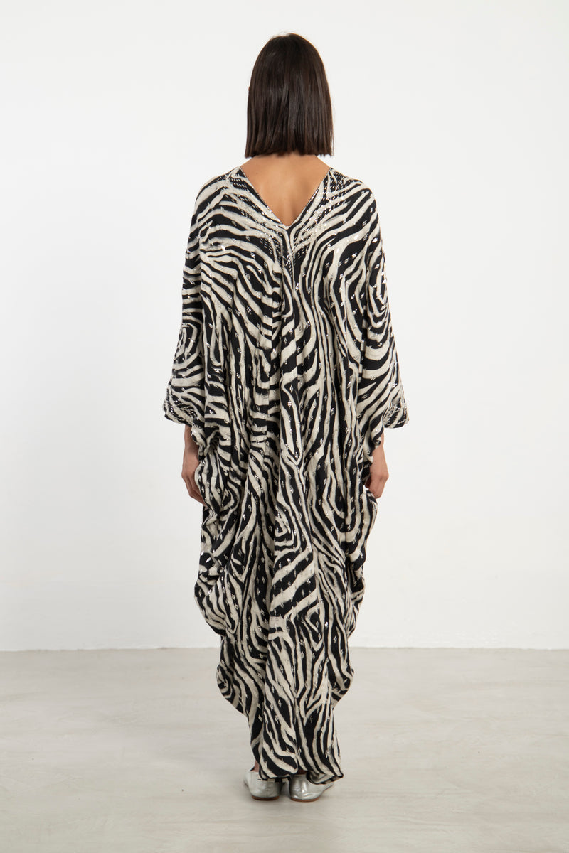 Carthage Black & White Embroidered Kaftan