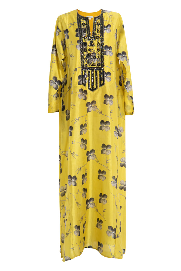Nadia Silk Mustard Beads Embroidered Dress