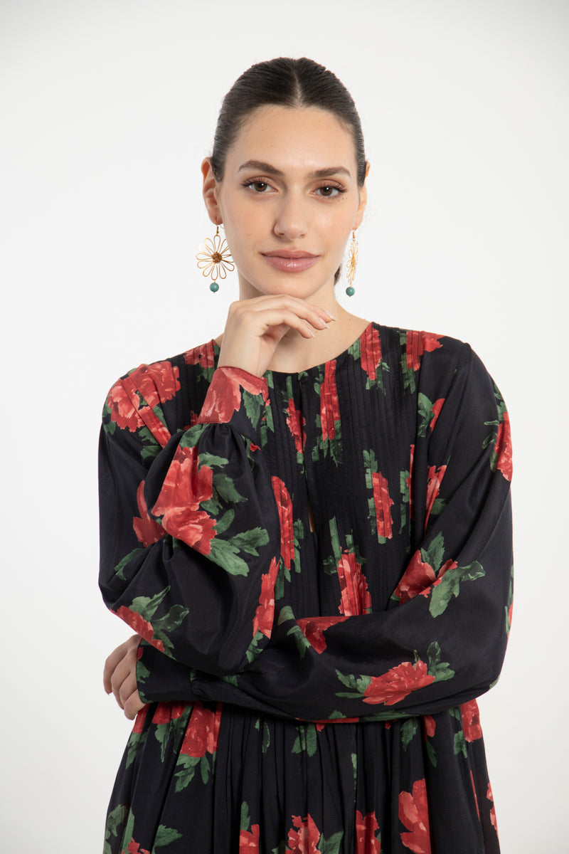 Imane Cotton Black Floral Dress