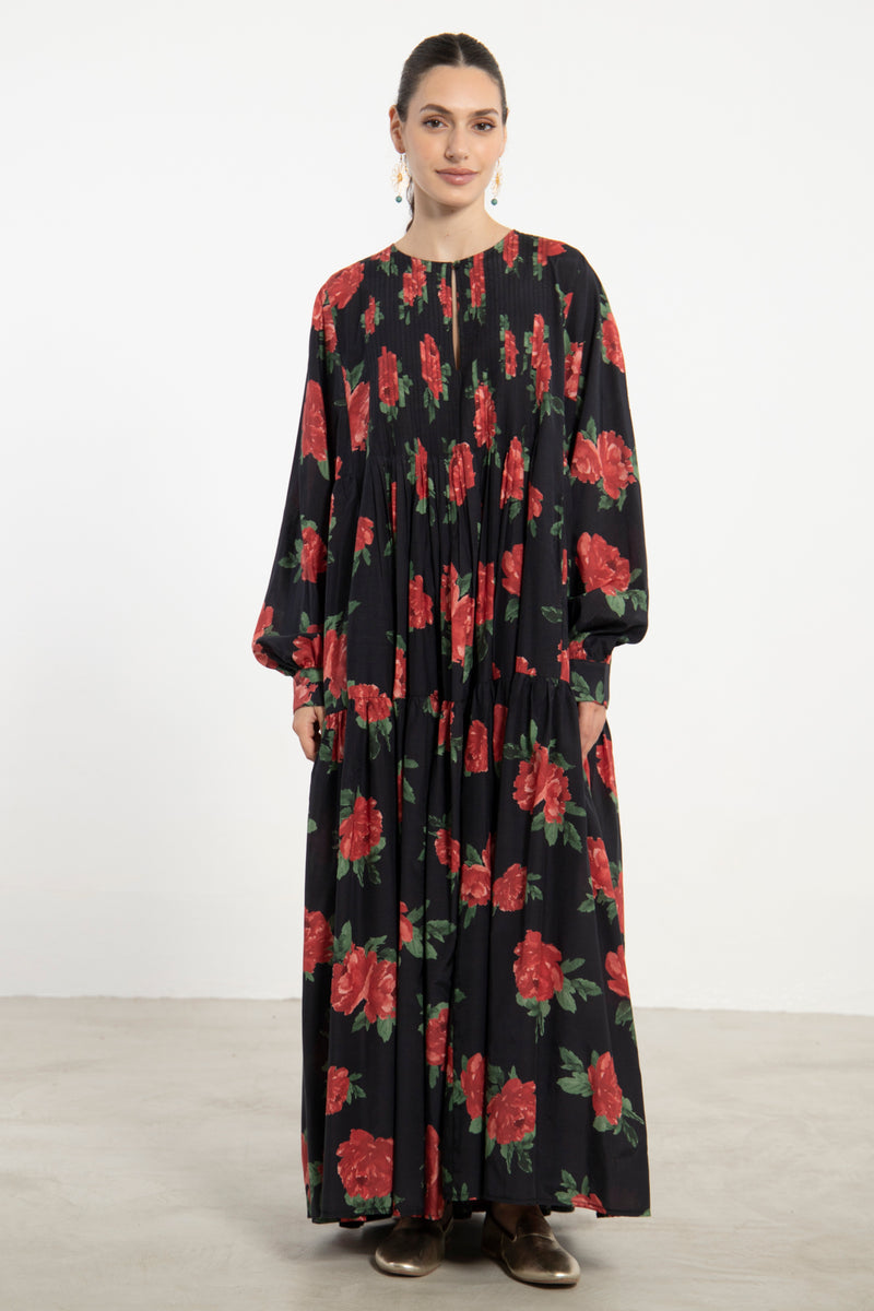 Imane Cotton Black Floral Dress