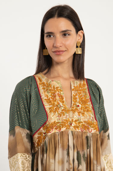 Linda Silk Multicolor Embroidered Dress
