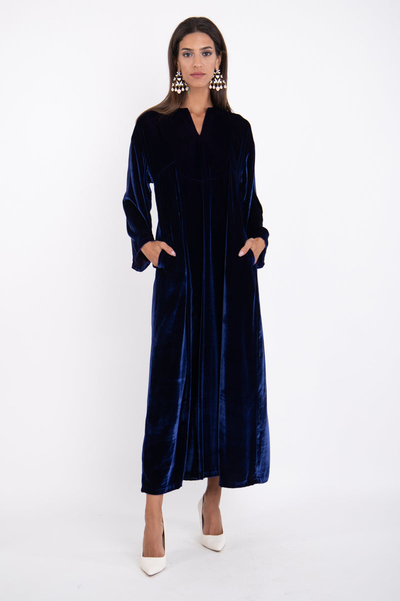 Shirine Silk Velvet Dark Blue Dress