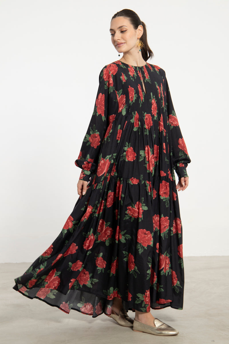 Imane Cotton Black Floral Dress