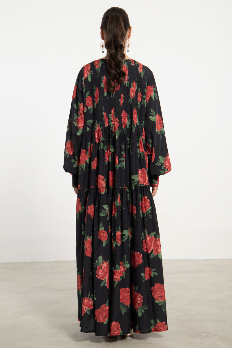 Imane Cotton Black Floral Dress