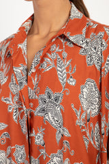 Edith Cotton Brick Orange Floral Kaftan