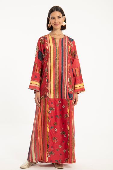 Byblos Cotton Silk Patchwork Red Dress