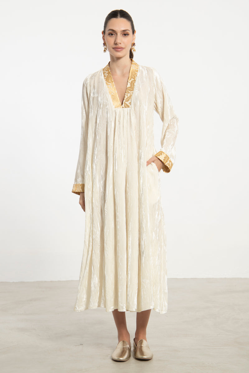 Jamila Crushed Velvet Ivory Dress