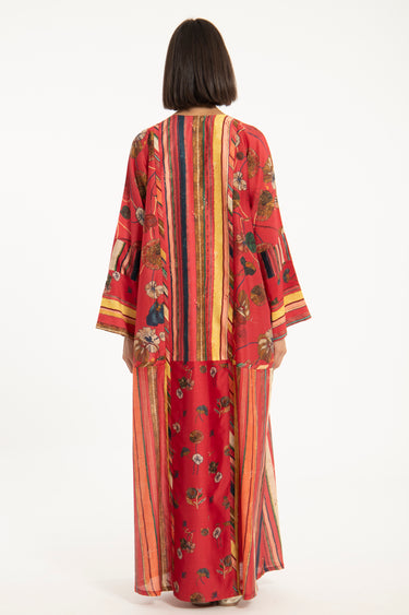 Byblos Cotton Silk Patchwork Red Dress