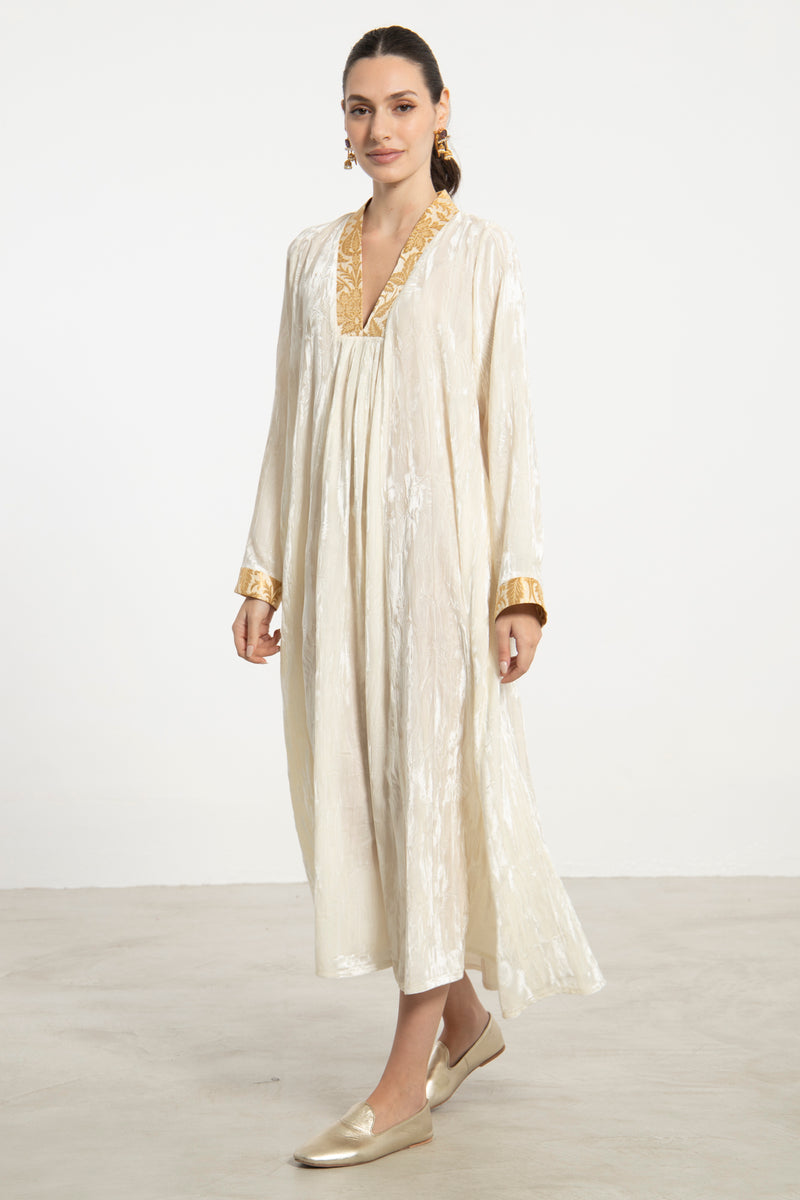 Jamila Crushed Velvet Ivory Dress